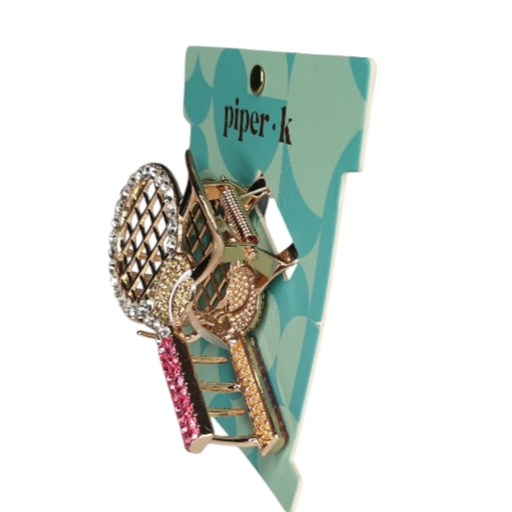 Piper K Tennis Racket Hair Clip - Pink, Gold, Silver - Picture 2 of 4